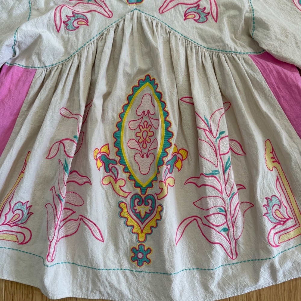 Blue Velvet embroidered Tunic Mini Dress Babydoll Medium Large Pink Boho Beach - Picture 5 of 11